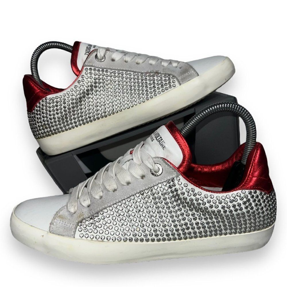 Zadig & Voltaire Stud Casual Leather Sneakers White‎ / Red / Silver Women's 39